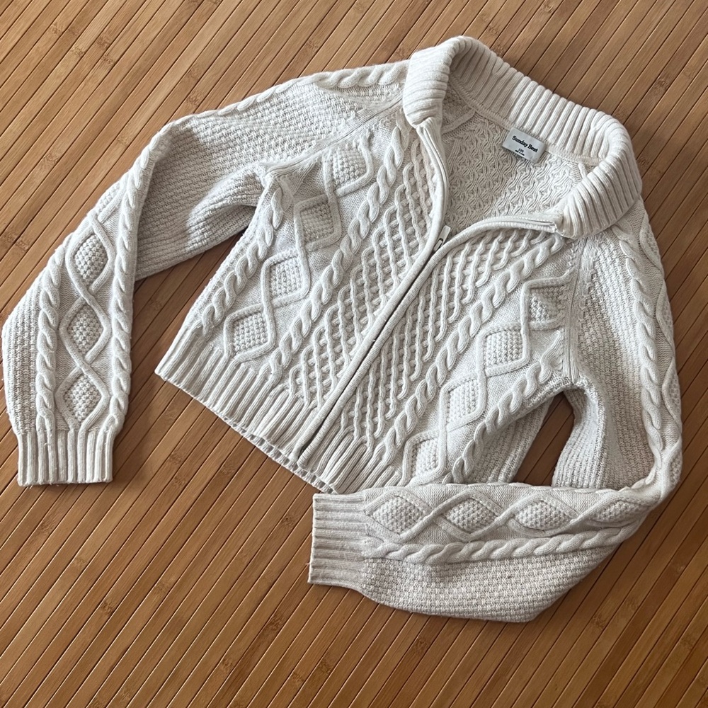 Aritzia Sunday Best Merino Wool Zip-Up 2XS cream sweater